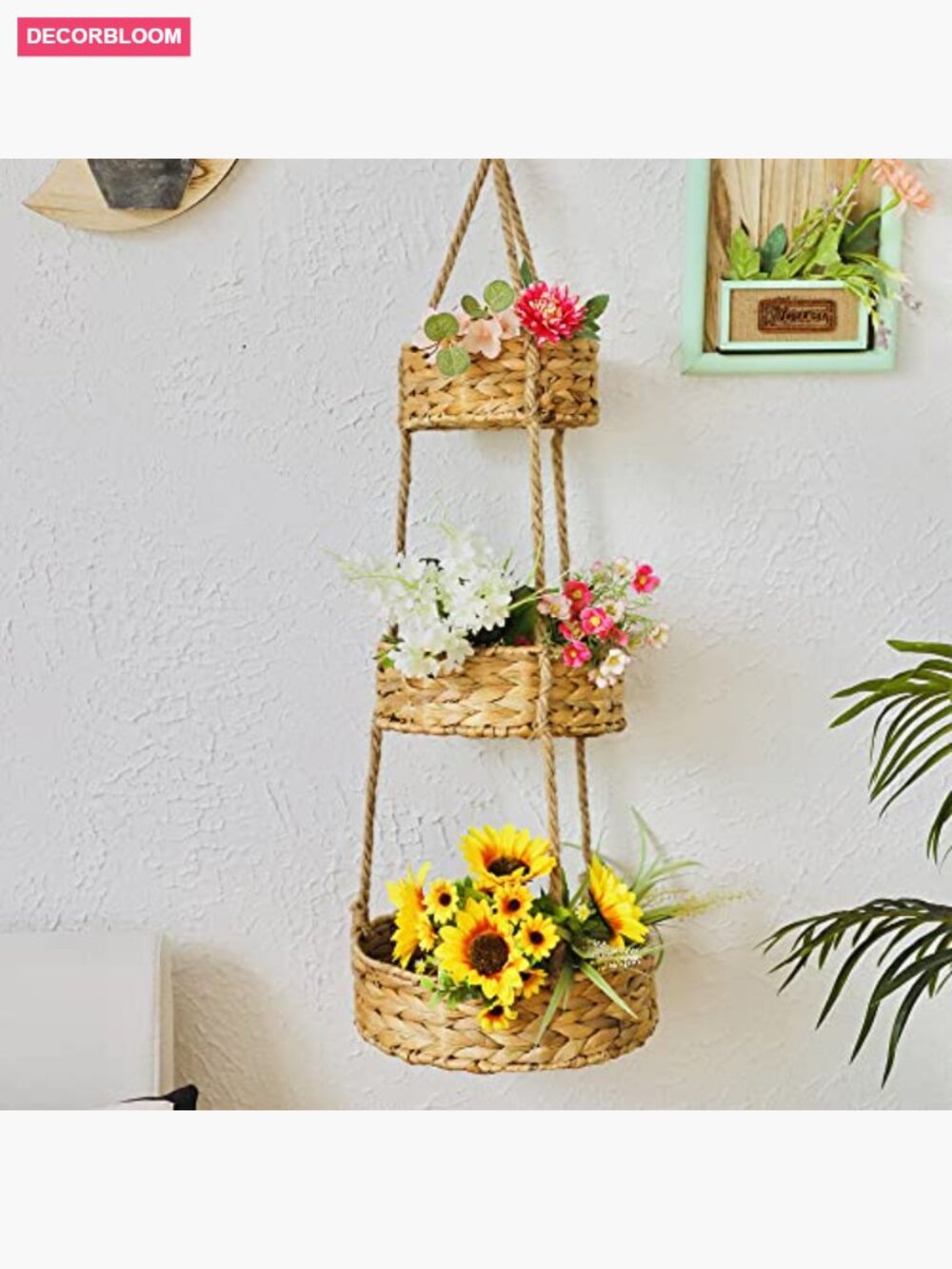 3 Tier Hanging Fruit Basket Handmade Water Hyacinth Wall Storage - Picture 2 of 7